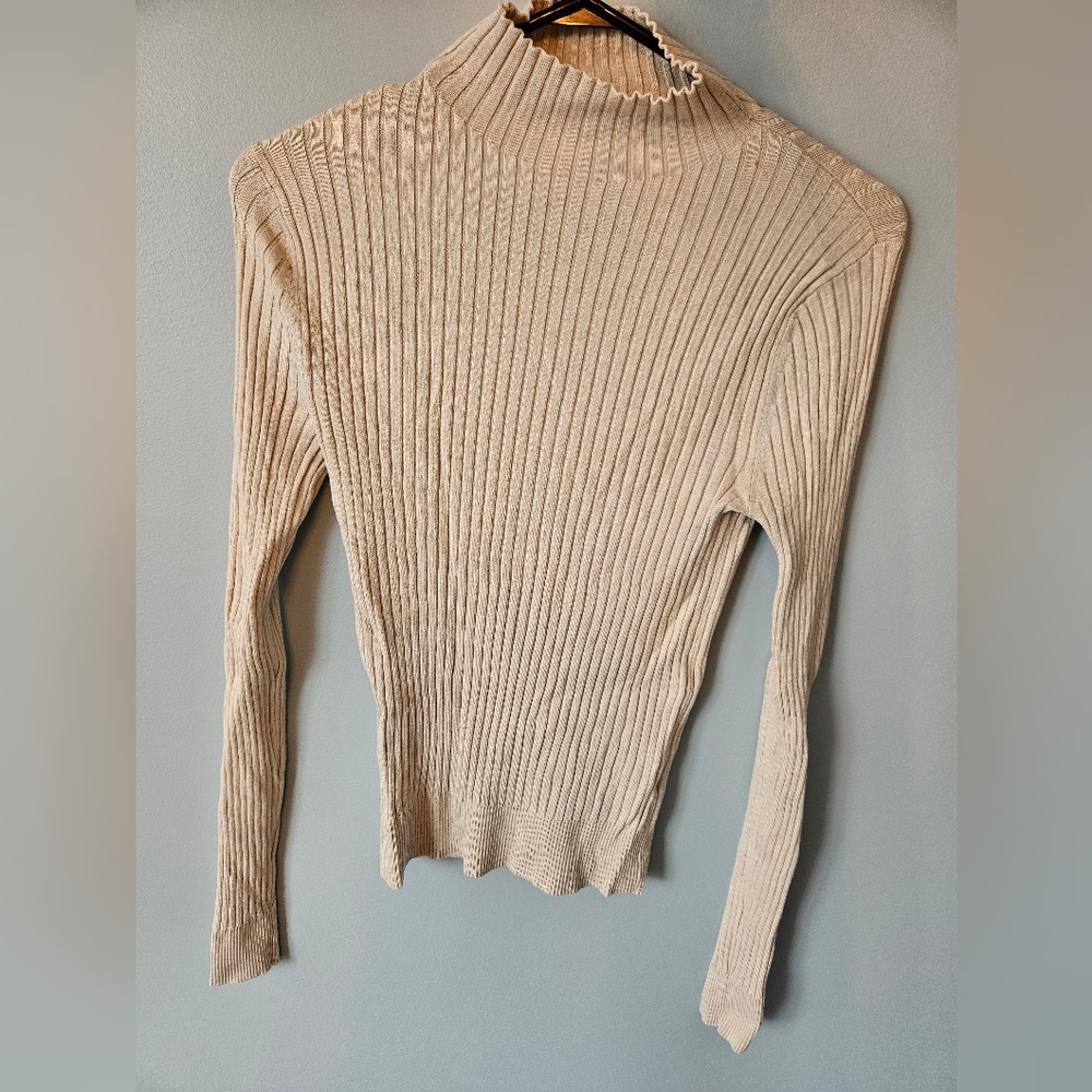Dynamite Cream Mock Neck Ribbed Sweater